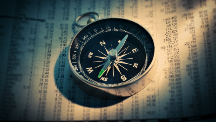 compass on a stock market performance paper