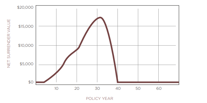 graph explaining relationship between net surrender value and life insurance policy year