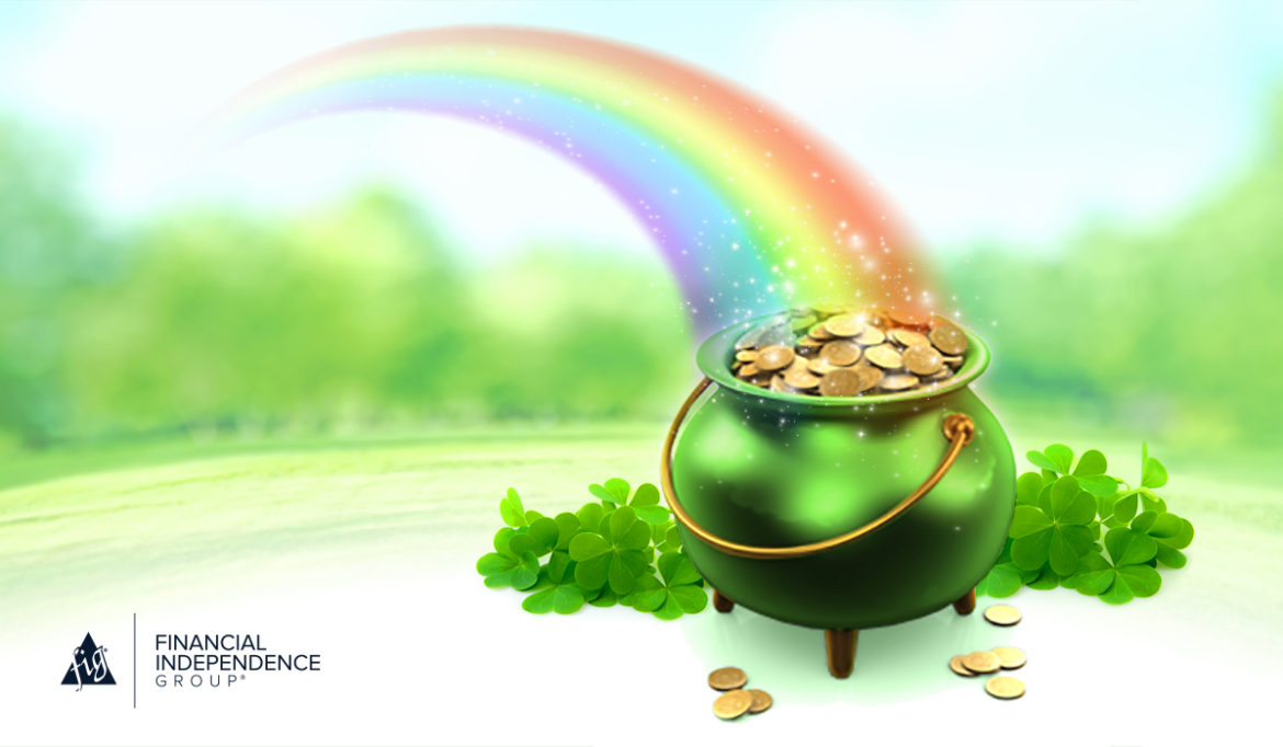 BP-03.11.21-PotOfGold modified endowment contract fig marketing blog header - pot of gold with rainbow and clover leaves