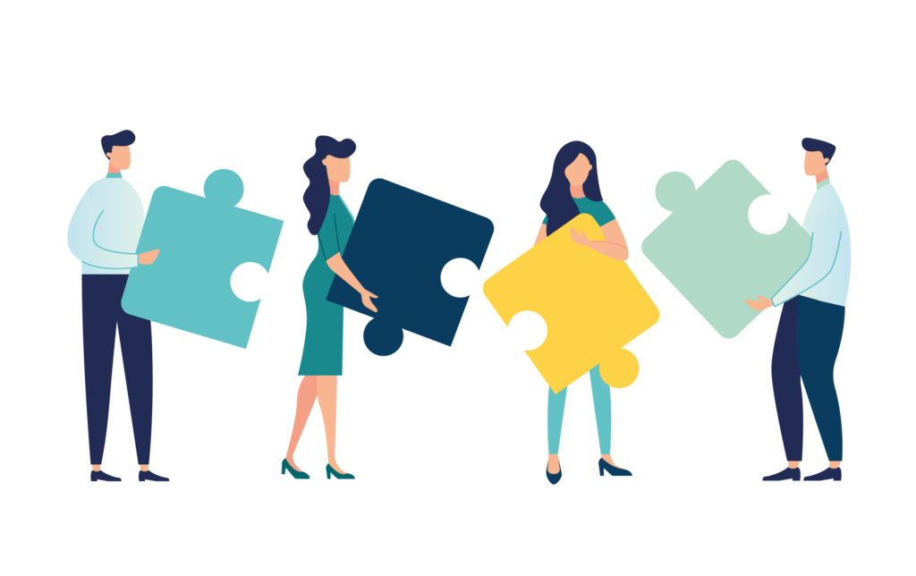 vector image of people putting together puzzle pieces