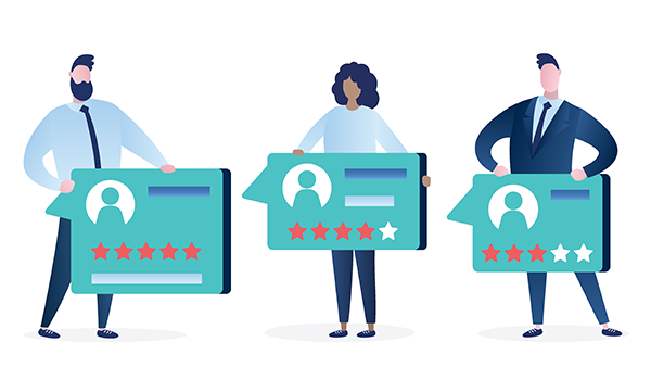 vector image of clients presenting their online testimonials