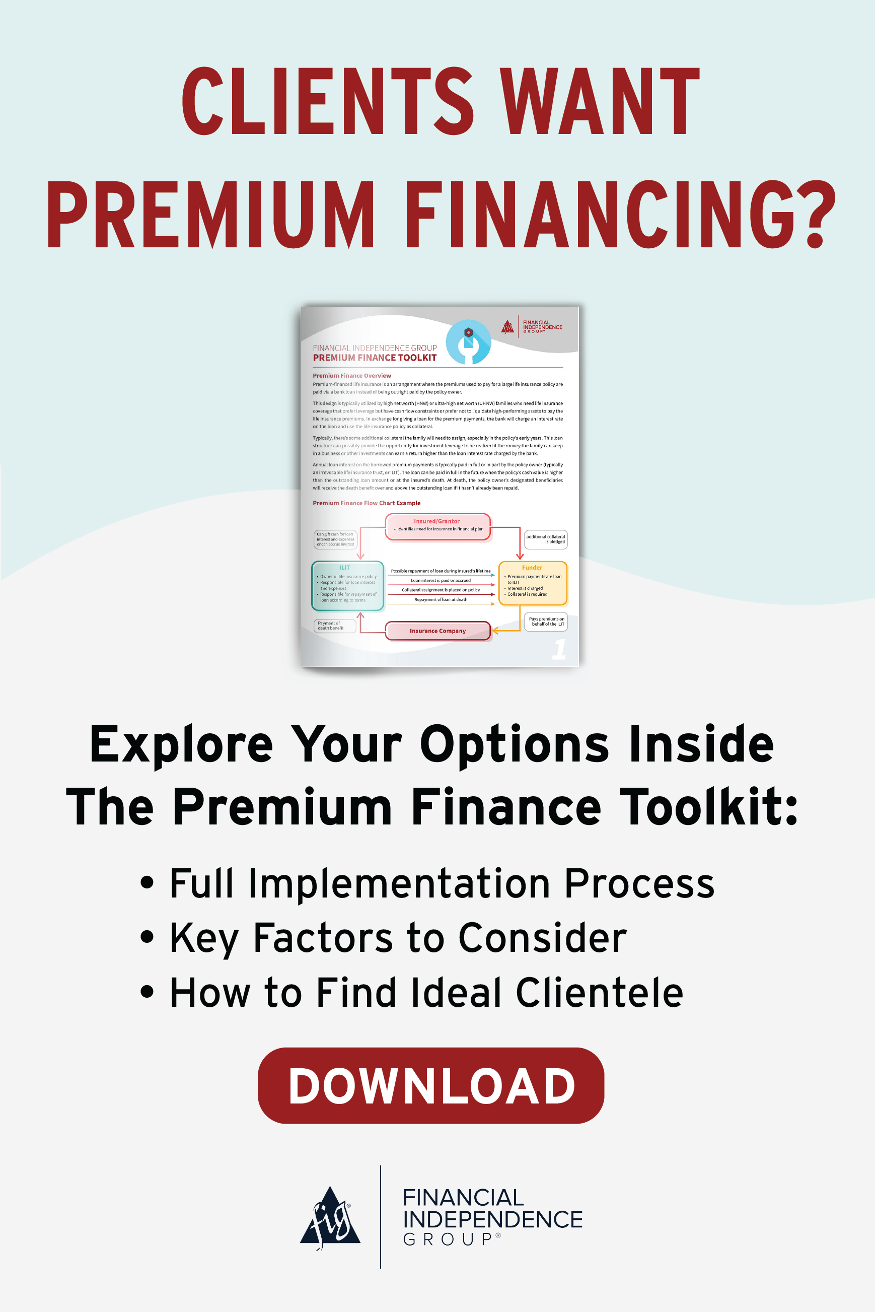 digital advertisement to download the free premium finance toolkit